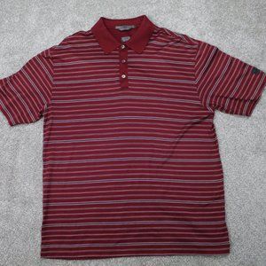 Nike Tiger Woods Polo Shirt Men Large Red/Black Striped Golf S/S Cotton Pullover